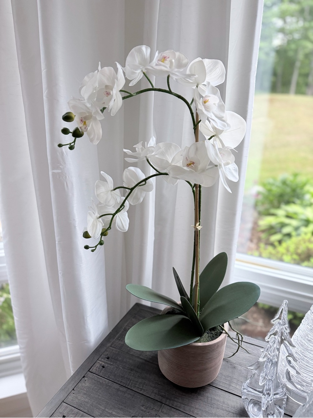 Pair of White Orchid Real Touch 29” in cement pots